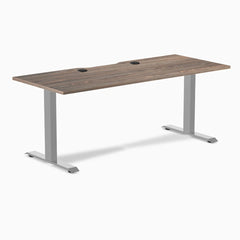 Desky Zero Scalloped Laminate Office Desk, Natural Walnut desktop, Gray frame