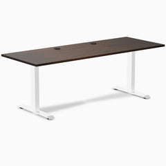 Desky Zero Rubberwood Office Desk, Dark Walnut desktop, White frame