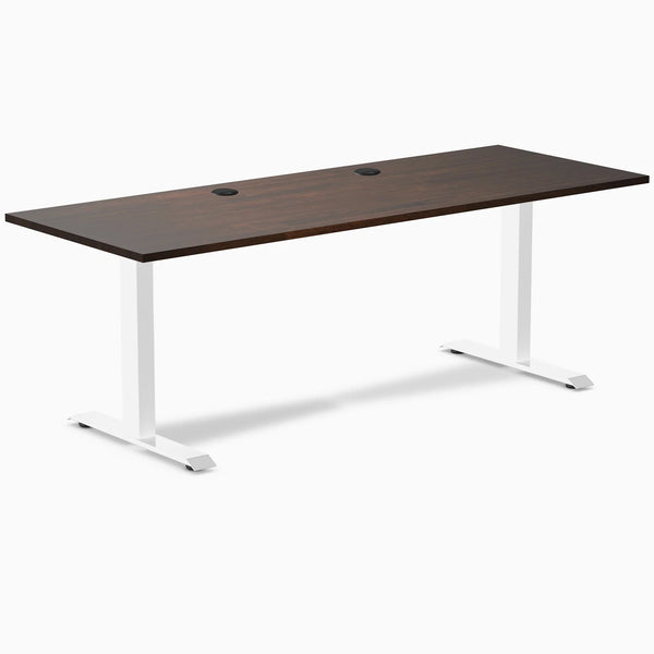 Desky Zero Rubberwood Office Desk, Dark Walnut desktop, White frame