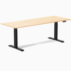 Desky Dual Hardwood Sit Stand Desk, Maple desktop, Matte Black frame