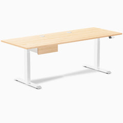Desky Dual Hardwood Standing Desk With Drawer, Maple desktop, White frame