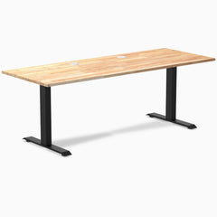 Desky Zero Rubberwood Office Desk, Natural Timber desktop, Matte Black frame