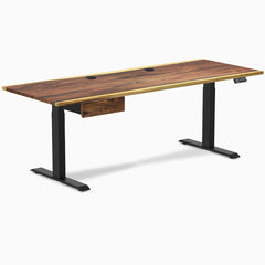 Desky Dual Hardwood Standing Desk With Drawer, Saman desktop, Matte Black frame