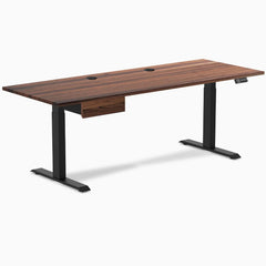 Desky Dual Hardwood Standing Desk With Drawer, Walnut desktop, Matte Black frame