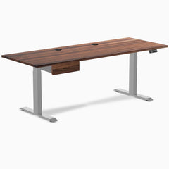 Desky Dual Hardwood Standing Desk With Drawer, Walnut desktop, Gray frame
