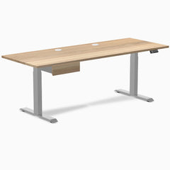 Desky Dual Hardwood Standing Desk With Drawer, White Ash desktop, Gray frame