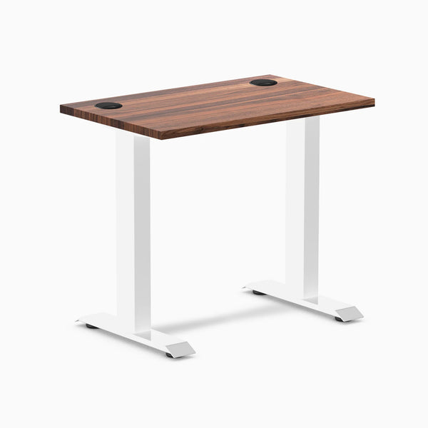 Desky Zero Mini Hardwood Office Desk, Walnut desktop, White frame