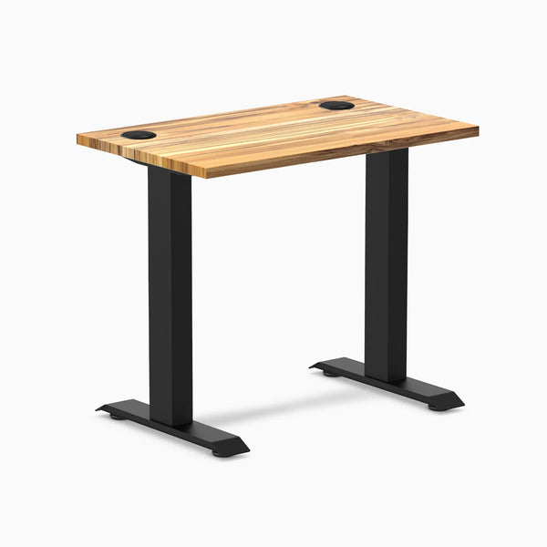 Desky Zero Mini Hardwood Office Desk, Teak desktop, Matte Black frame