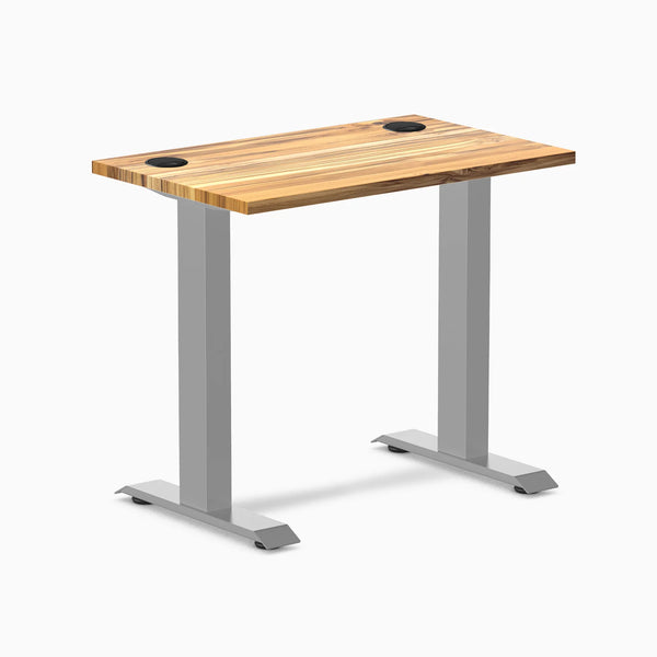 Desky Zero Mini Hardwood Office Desk, Teak desktop, Gray frame