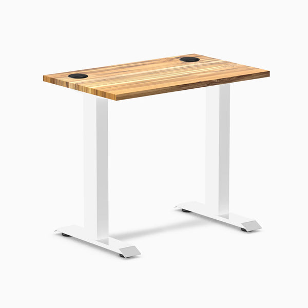 Desky Zero Mini Hardwood Office Desk, Teak desktop, White frame