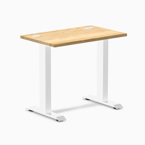 Desky Zero Mini Hardwood Office Desk, White Oak desktop, White frame