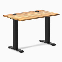 Desky Zero Mini Hardwood Office Desk, Teak desktop, Matte Black frame