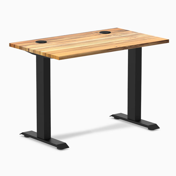 Desky Zero Mini Hardwood Office Desk, Teak desktop, Matte Black frame