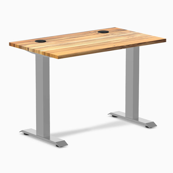 Desky Zero Mini Hardwood Office Desk, Teak desktop, Gray frame
