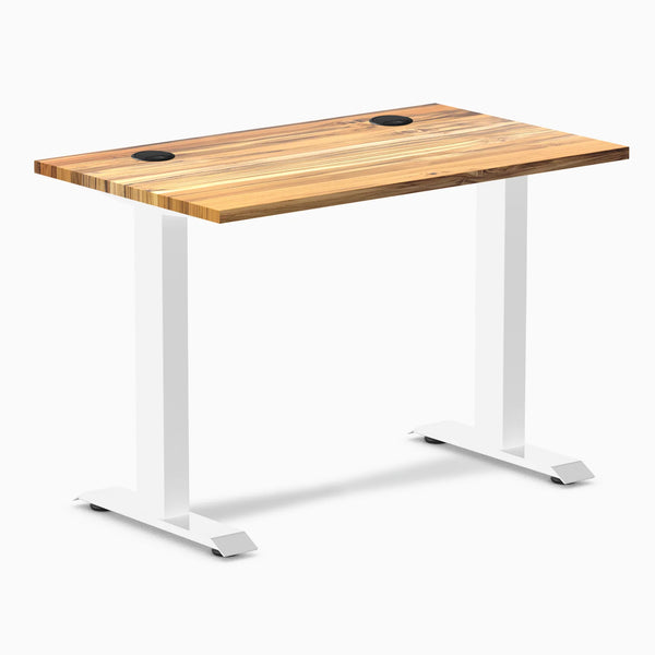 Desky Zero Mini Hardwood Office Desk, Teak desktop, White frame