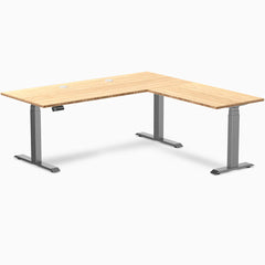 Desky Bamboo L-Shape Sit Stand Desk, Bamboo desktop, Space Gray frame