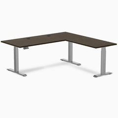 Desky Bamboo L-Shape Sit Stand Desk, Dark Bamboo desktop, Space Gray frame