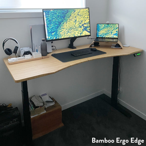 Desky Dual Bamboo Ergo Edge Sit Stand Desk