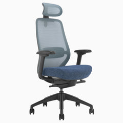Desky ergonomic chair with headrest in blue Coilflex