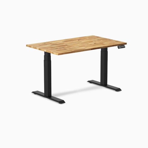 Desky Dual Hardwood Sit Stand Desk, Acacia desktop, Matte Black frame