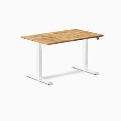 Desky Dual Hardwood Sit Stand Desk, Acacia desktop, White frame