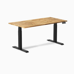 Desky Dual Hardwood Sit Stand Desk, Acacia desktop, Matte Black frame