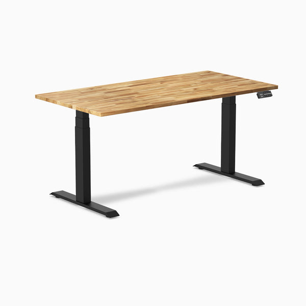 Desky Dual Hardwood Sit Stand Desk, Acacia desktop, Matte Black frame