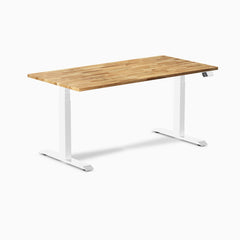 Desky Dual Hardwood Sit Stand Desk, Acacia desktop, White frame
