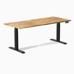 Desky Dual Hardwood Sit Stand Desk, Acacia desktop, Matte Black frame