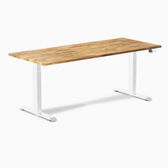 Desky Dual Hardwood Sit Stand Desk, Acacia desktop, White frame