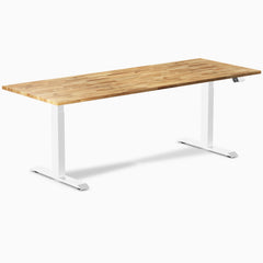 Desky Dual Hardwood Sit Stand Desk, Acacia desktop, White frame