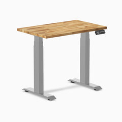 Desky Dual Mini Hardwood Sit Stand Desk, Acacia desktop, Gray frame