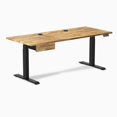 Desky Dual Hardwood Standing Desk With Drawer, Acacia desktop, Matte Black frame