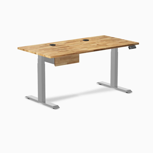 Desky Dual Hardwood Standing Desk With Drawer, Acacia desktop, Gray frame