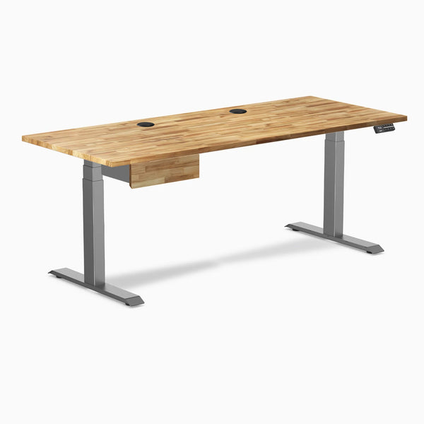 Desky Dual Hardwood Standing Desk With Drawer, Acacia desktop, Space Gray frame