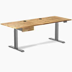 Desky Dual Hardwood Standing Desk With Drawer, Acacia desktop, Space Gray frame