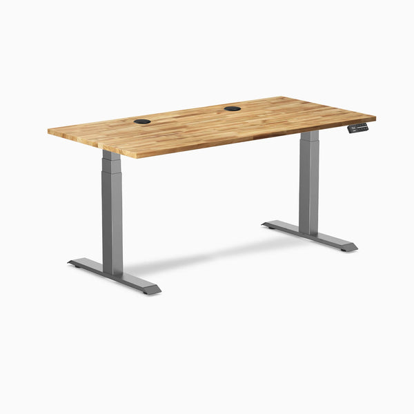Desky Dual Hardwood Sit Stand Desk, Acacia desktop, Space Gray frame