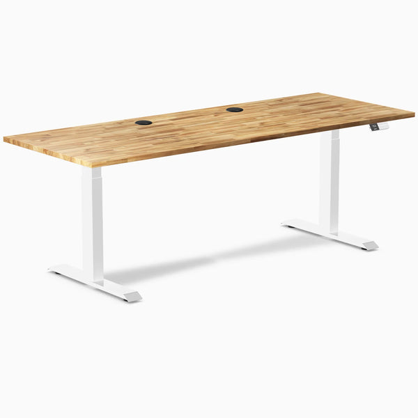Desky Dual Hardwood Sit Stand Desk, Acacia desktop, White frame
