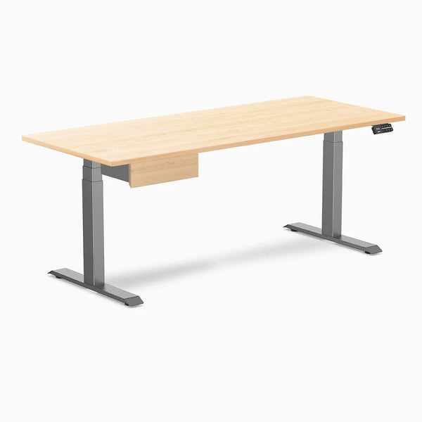 Desky Dual Hardwood Standing Desk With Drawer, Maple desktop, Space Gray frame