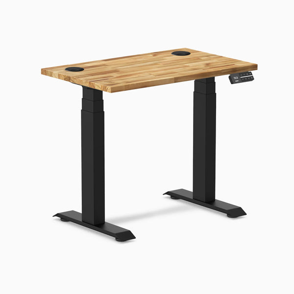Desky Dual Mini Hardwood Sit Stand Desk, Acacia desktop, Matte Black frame