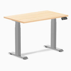 Desky Dual Mini Hardwood Sit Stand Desk, Maple desktop, Gray frame