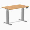 Desky Dual Mini 40x24 inch maple hardwood sit-stand desk with gray frame and digital control panel.