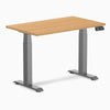 Desky Dual Mini Hardwood Sit Stand Desk with maple top, space gray frame, and digital controller.