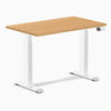 Desky Dual Mini Hardwood Sit Stand Desk with maple top and white frame, showing digital control panel.