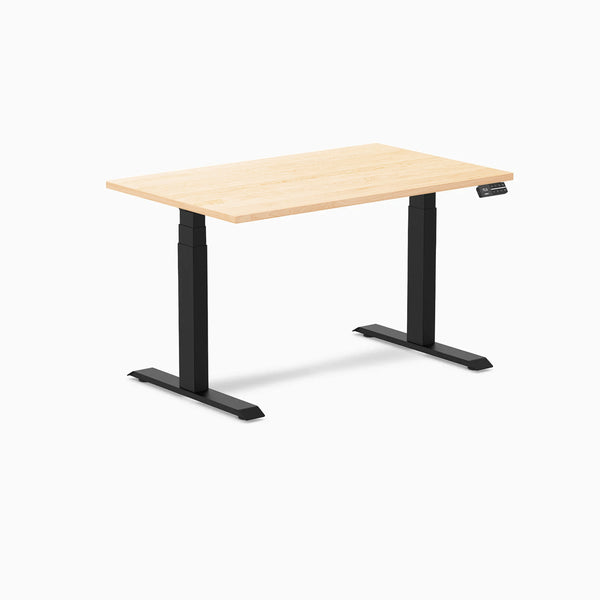 Desky Dual Hardwood Sit Stand Desk, Maple desktop, Matte Black frame