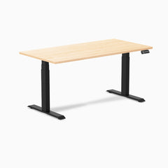 Desky Dual Hardwood Sit Stand Desk, Maple desktop, Matte Black frame