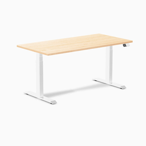 Desky Dual Hardwood Sit Stand Desk, Maple desktop, White frame