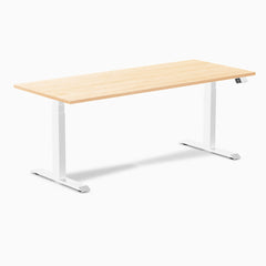 Desky Dual Hardwood Sit Stand Desk, Maple desktop, White frame