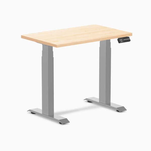 Desky Dual Mini Hardwood Sit Stand Desk, Maple desktop, Gray frame