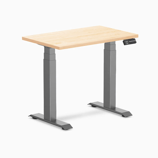 Desky Dual Mini Hardwood Sit Stand Desk, Maple desktop, Space Gray frame